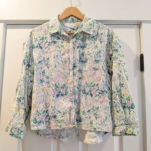 Cynthia Rowley Linen Blend Patterned Button Down